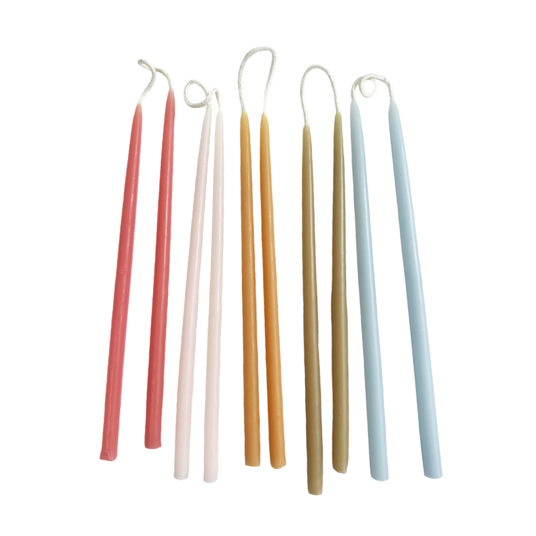 Beeswax Birthday Candles, Hand dipped, Dripless in Mixed Colors