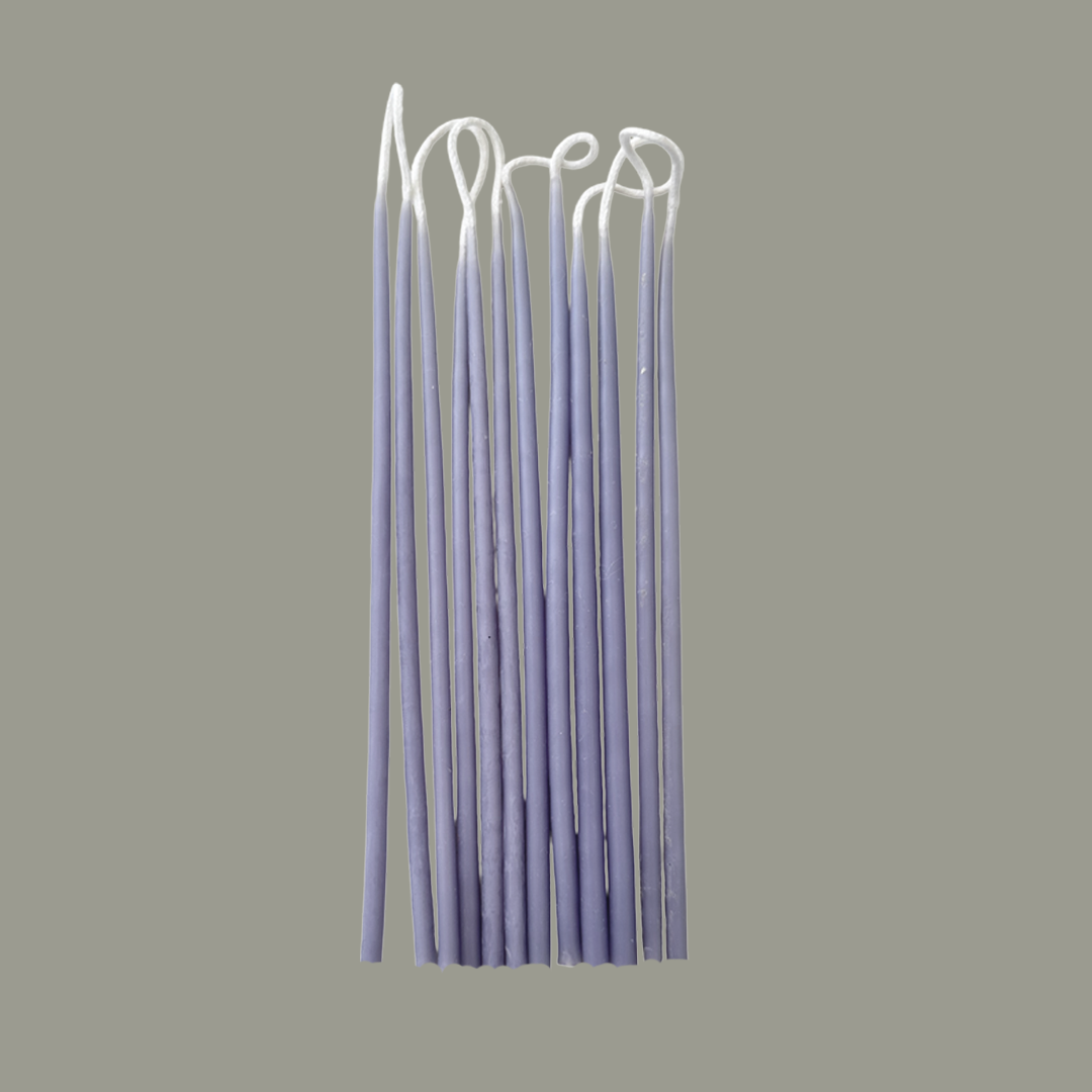 Beeswax birthday candles in Violet hand made for birthday celebrations-clean burn, plant-based dyes, sold in set of 12 birthday candles.