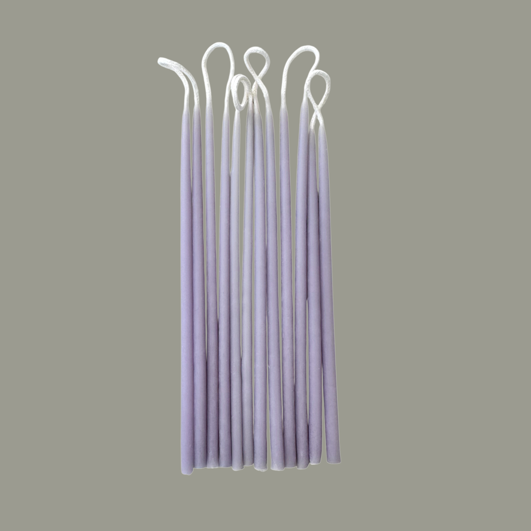 Beeswax birthday candles in lavaeder hand made for birthday celebrations-clean burn, plant-based dyes, sold in set of 12 birthday candles.