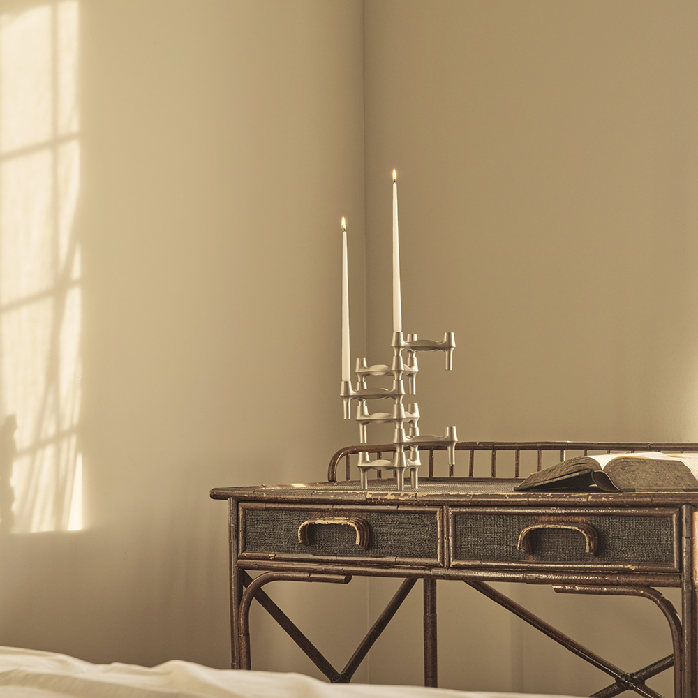 STOFF Nagel Danish design BMF Candle Holder in Brushed Chrome is among the most iconic candle holder designs from the prominent design decade of the 1960s.