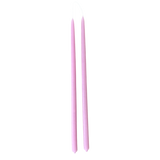 Thin long non drip beeswax taper in pink marshmallow,  dripless, 6 hours burn