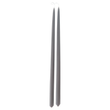 A pair of grey  color, hand-dipped, thin, long,  taper beeswax candles hand-dipped in Fauna
