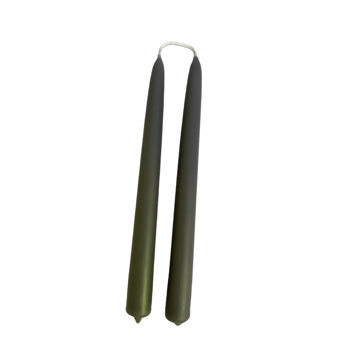 pure beeswax taper candles hand dipped in green pine