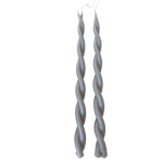 A pair of twisted pure beeswax taper candles plant-based pigments in Fauna-grey color, hand crafted for a luxurious look
