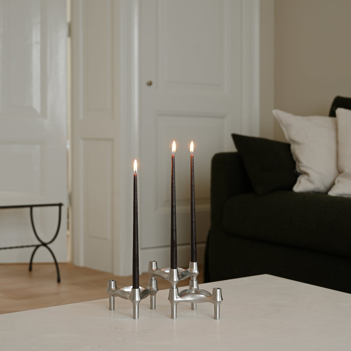 STOFF Nagel Danish design BMF Candle Holder in Brushed Chrome is among the most iconic candle holder designs from the prominent design decade of the 1960s.