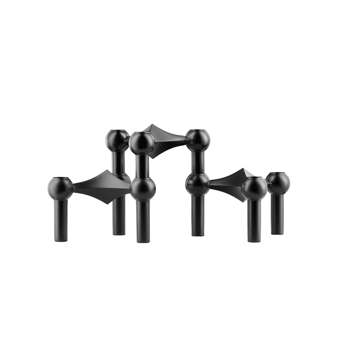 STOFF Nagel candle holders in black, three faceted modular holders that connect into a sculptural arrangement