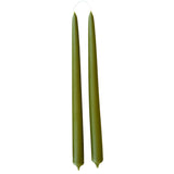 pure beeswax, no drip taper, candles, hand dipped in martini - olive, green hue