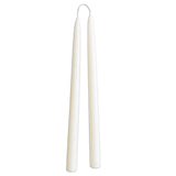 GLŌAM 12" hand-dipped beeswax taper candles in Alpine Glow — pure white, made in Santa Barbara with natural plant-based pigments.