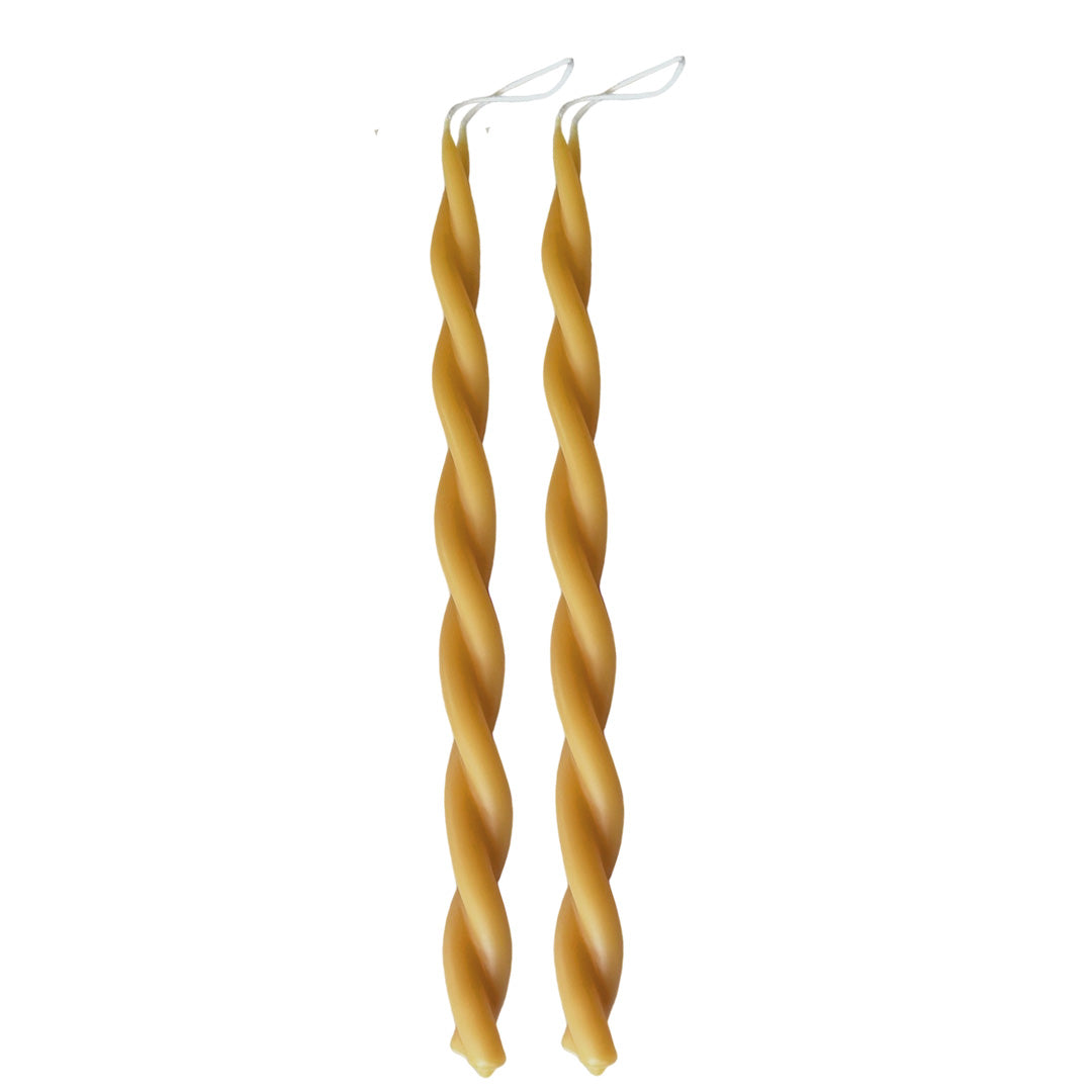  GLŌAM 12" hand-dipped beeswax taper candles in Natural — pure undyed yellow cream, made in Santa Barbara with 100% North American beeswax.