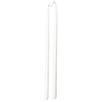 GLŌAM 12" hand-dipped thin beeswax taper candles in Alpine Glow — pure white, made in Santa Barbara with natural plant-based pigments.
