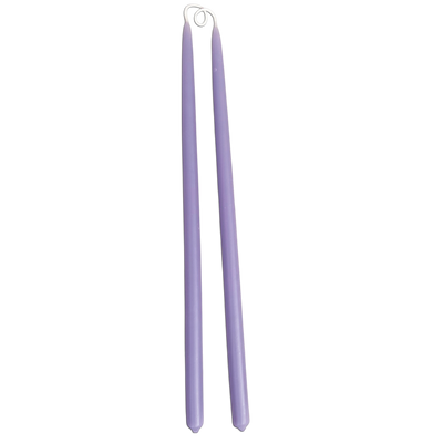 GLŌAM 12" hand-dipped thin beeswax taper candles in Lavender — a soft purple, made in Santa Barbara with natural plant-based pigments.