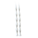  GLŌAM 12" hand-dipped twisted beeswax taper candles in Alpine Glow — pure white, made in Santa Barbara with natural plant-based pigments.