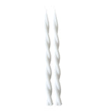  GLŌAM 12" hand-dipped twisted beeswax taper candles in Alpine Glow — pure white, made in Santa Barbara with natural plant-based pigments.
