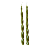 GLŌAM 12" hand-dipped twisted beeswax taper candles in Martini — a deep olive green, made in Santa Barbara with natural plant-based pigments.