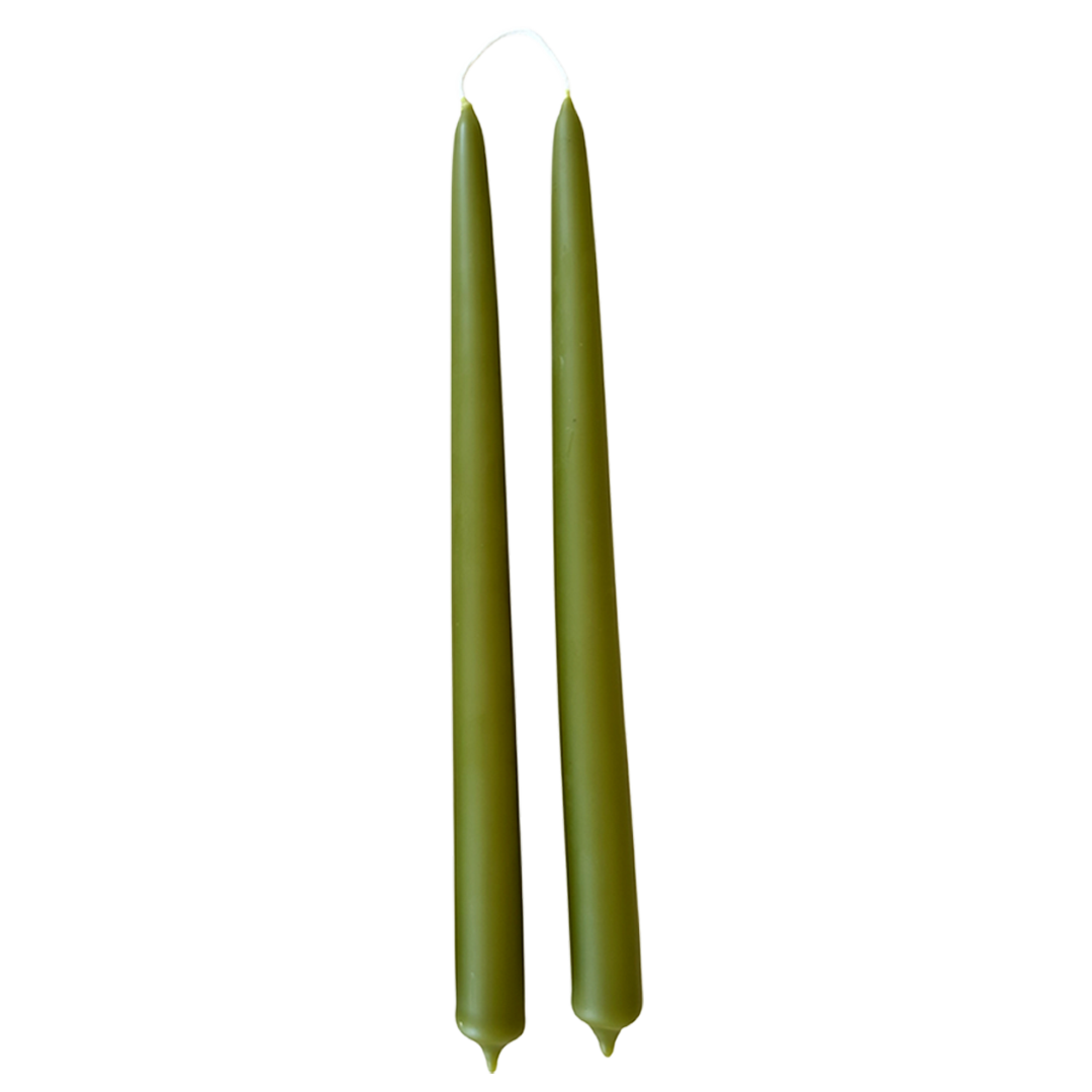 pure beeswax no drip taper candles hand dipped in martini olive green