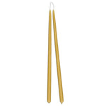 A pair of GLŌAM thin hand dipped, long beeswax taper candles, burn approximately 6 hours, no drip, in natural beeswax color