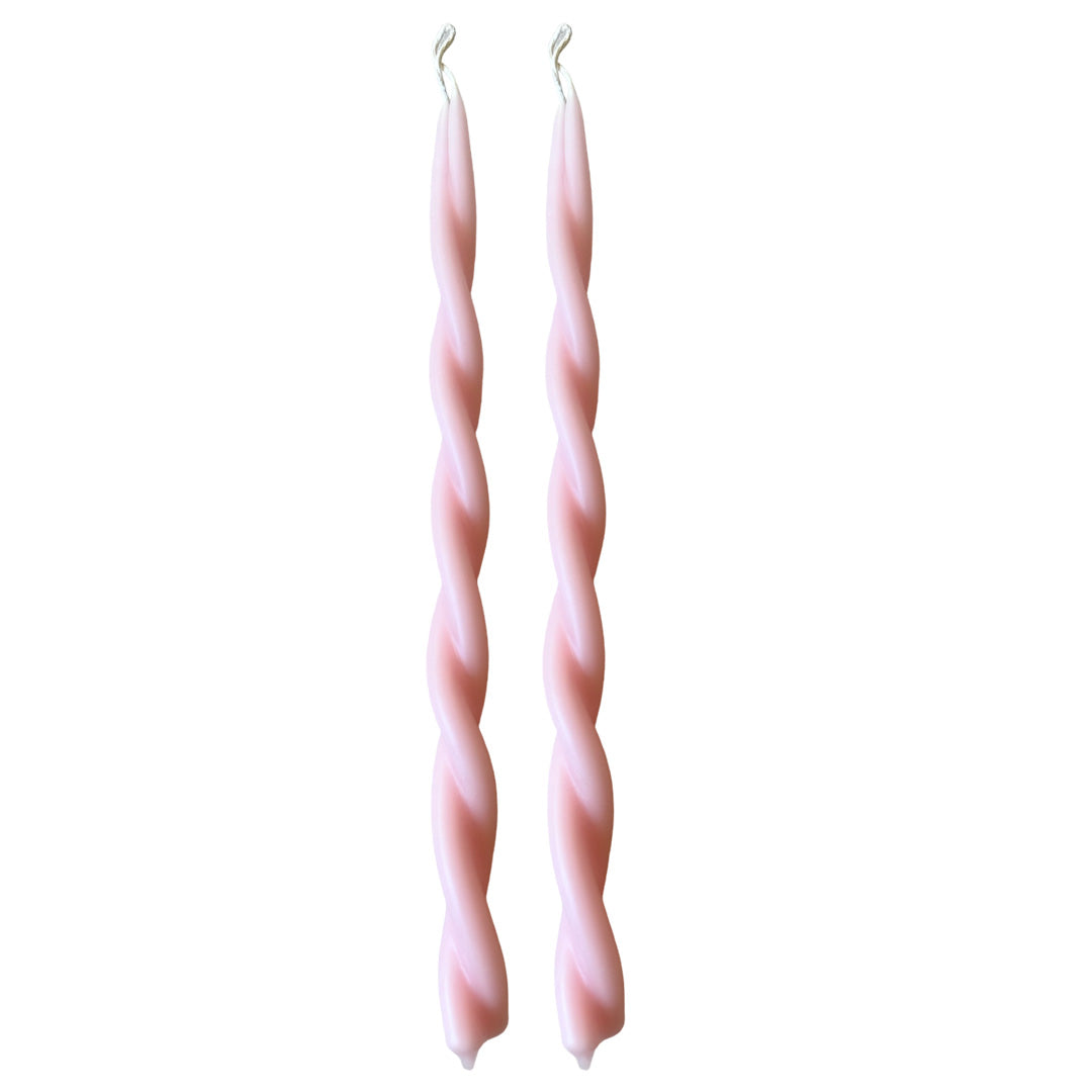 A Pair of Twisted Beeswax Candles in Pink Sand