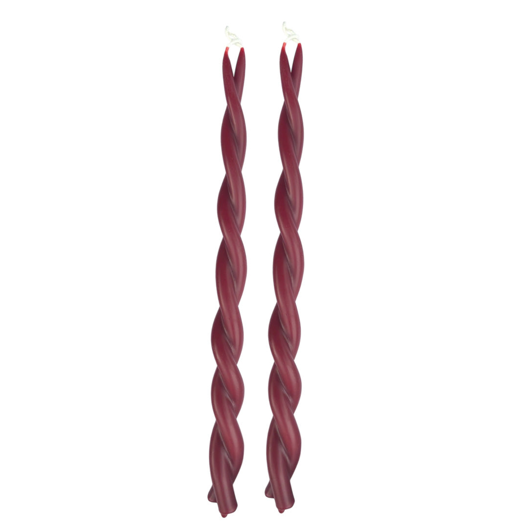 A Pair of Twisted Beeswax Candles in Plum