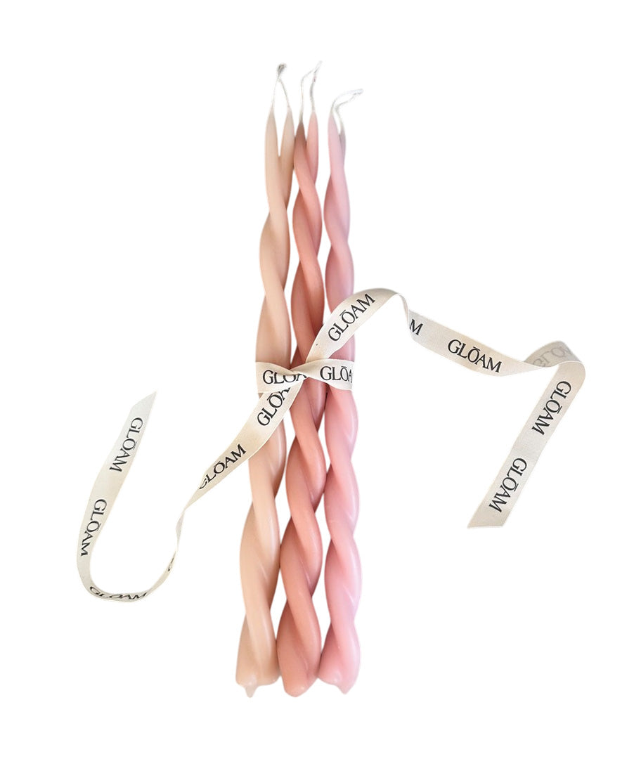 A Bundle of 3 Twisted Beeswax 12" Tapers in Pinks