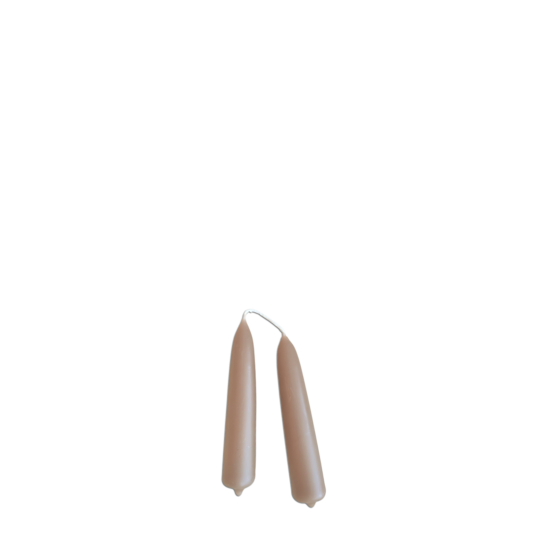 5" hand-dipped mini beeswax taper candles in Miso — a warm light brown, made in Santa Barbara with natural plant-based pigments.