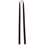A pair of thin and long taper pure beeswax candles, hand-dipped  in  Cassis, chocolate brow, warm glow, long burn