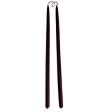 A pair of thin and long taper pure beeswax candles, hand-dipped  in  Cassis, chocolate brow, warm glow, long burn