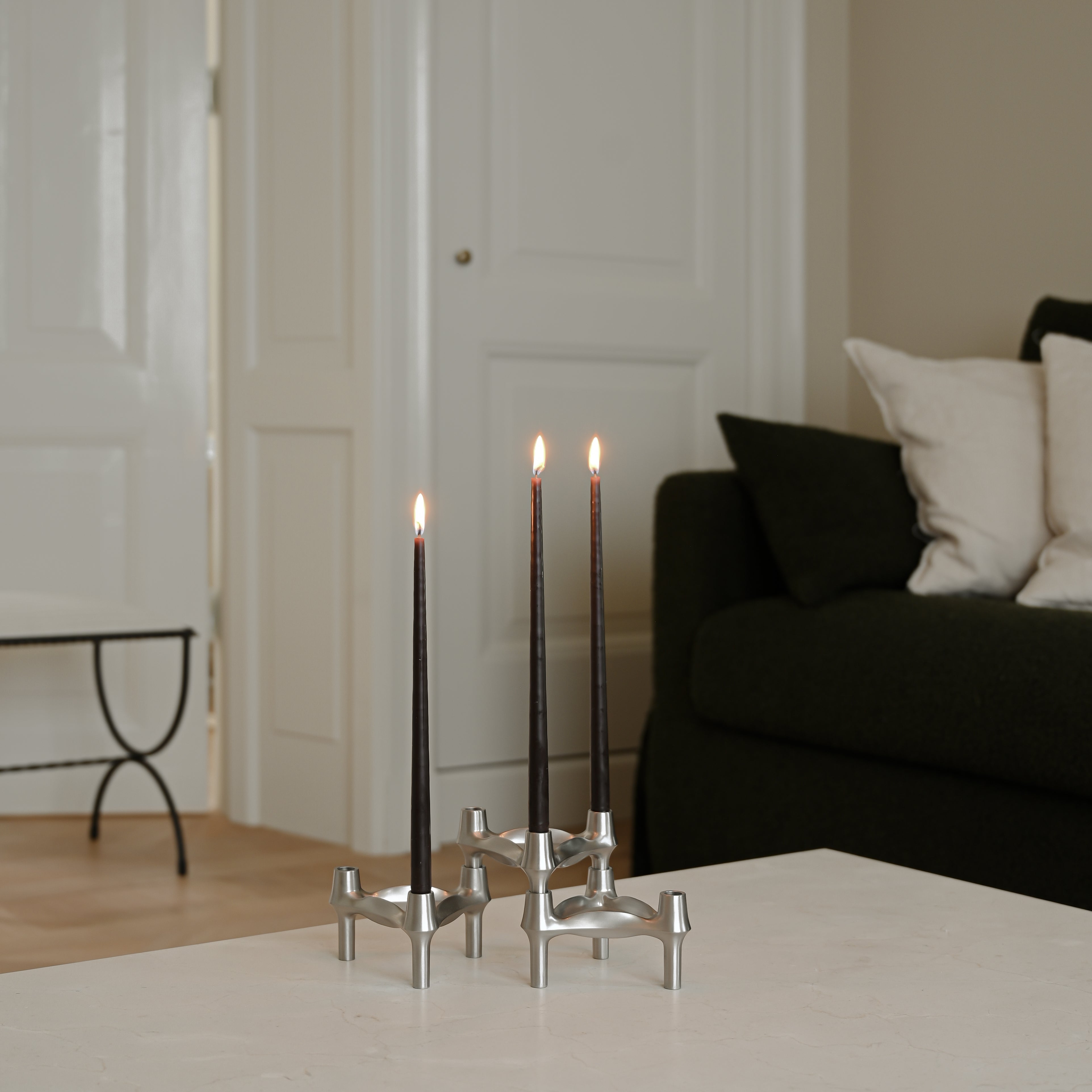 STOFF Nagel Danish design BMF Candle Holder in Brushed Chrome is among the most iconic candle holder designs from the prominent design decade of the 1960s.