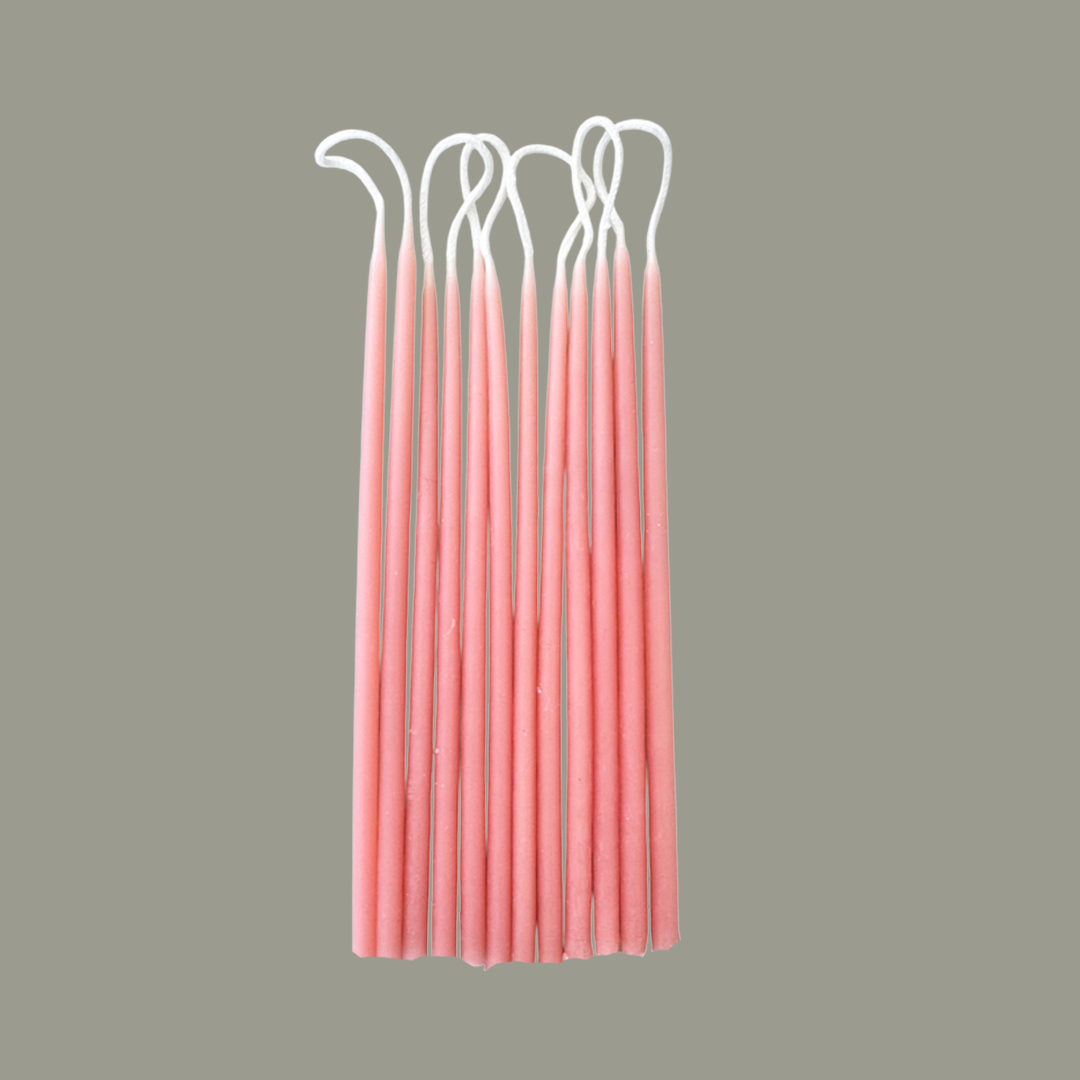 Beeswax birthday candles hand made for cake in Macaron- rose-hue