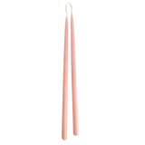 pure beeswax thin and long taper candles hand-dipped  in sal de marras powder pink color long burn