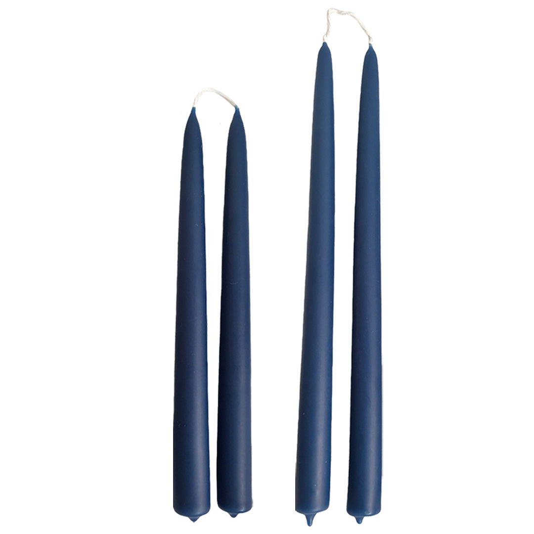 pure beeswax taper candles hand dipped  in oxford blue color