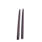 Hand-dipped beeswax taper candles in grey purple, crafted with plant-based pigments for a luxurious look.