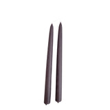 Hand-dipped beeswax taper candles in grey purple, crafted with plant-based pigments for a luxurious look.