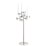 STOFF Nagel, iconic floor stand candelabra, made from brushed chrome, sculptural, fits thin taper candles.