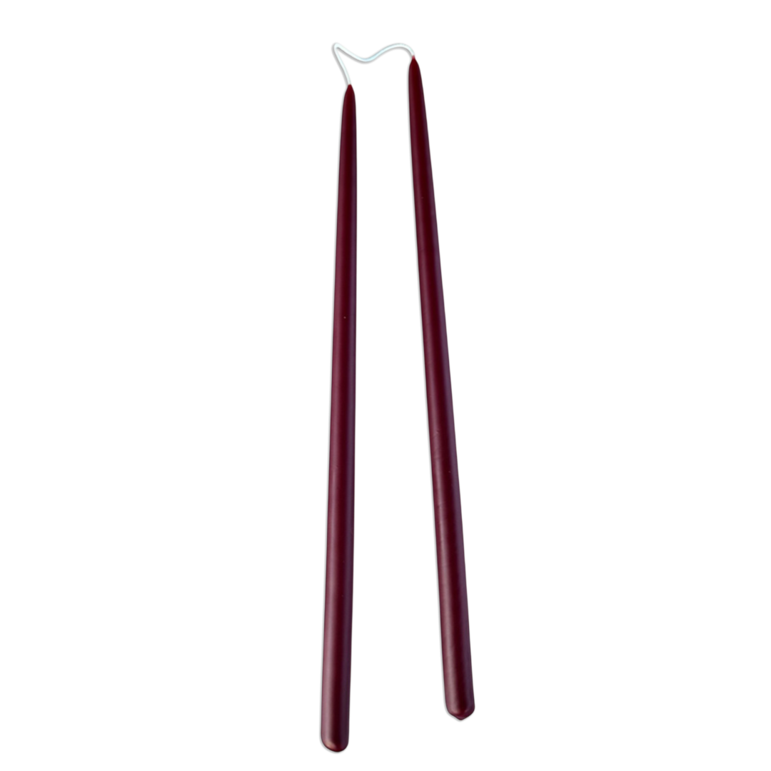 thin taper beeswax candles hand-dipped  in Mulberry