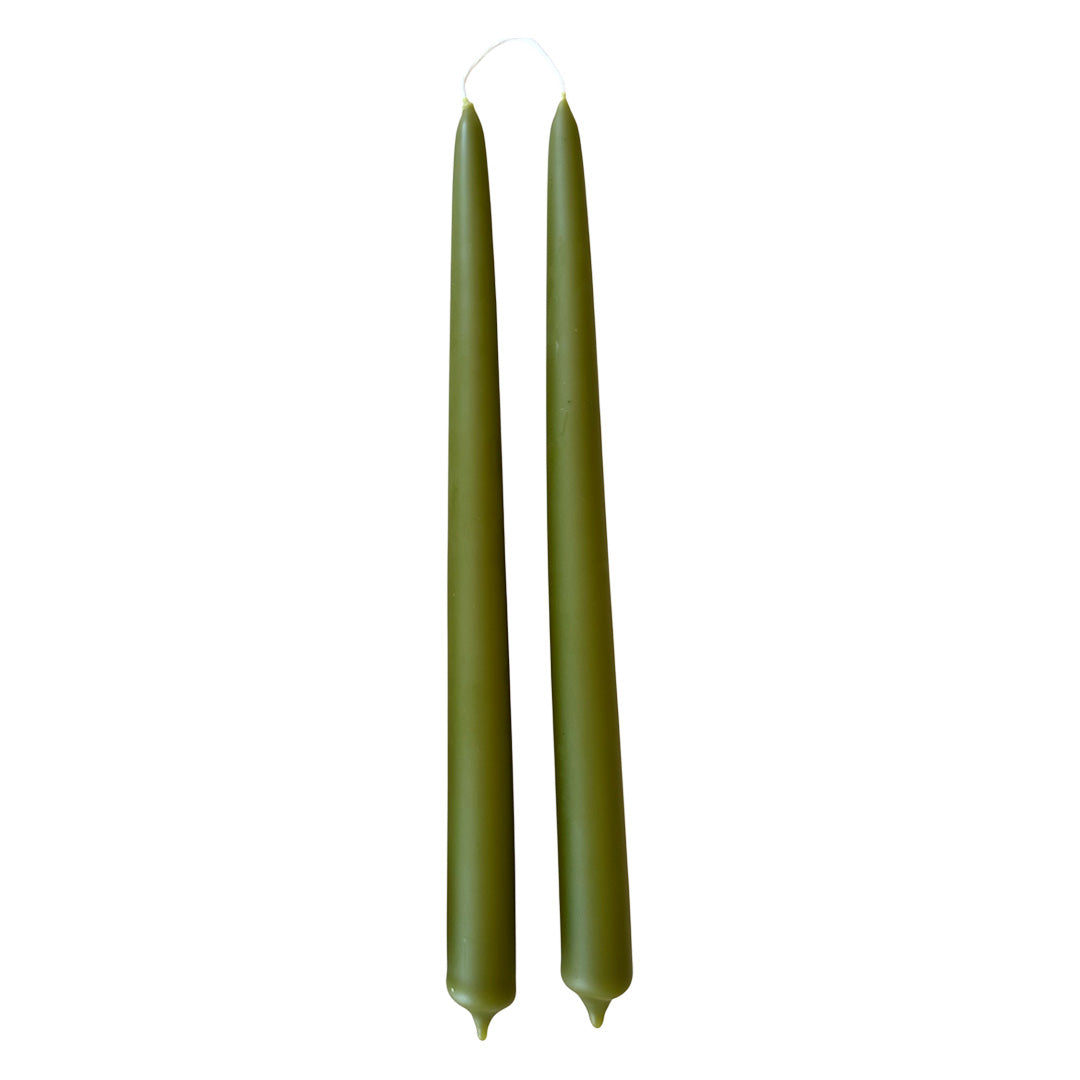 pure beeswax no drip taper candles hand dipped in martini olive green