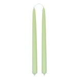Pair of 12-inch Pistachio pale yellow-green beeswax taper candles, hand-dipped by GLŌAM.
