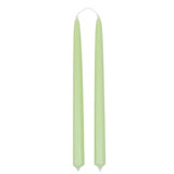 Pair of 12-inch Pistachio pale yellow-green beeswax taper candles, hand-dipped by GLŌAM.