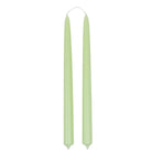 Pair of 12-inch Pistachio pale yellow-green beeswax taper candles, hand-dipped by GLŌAM.