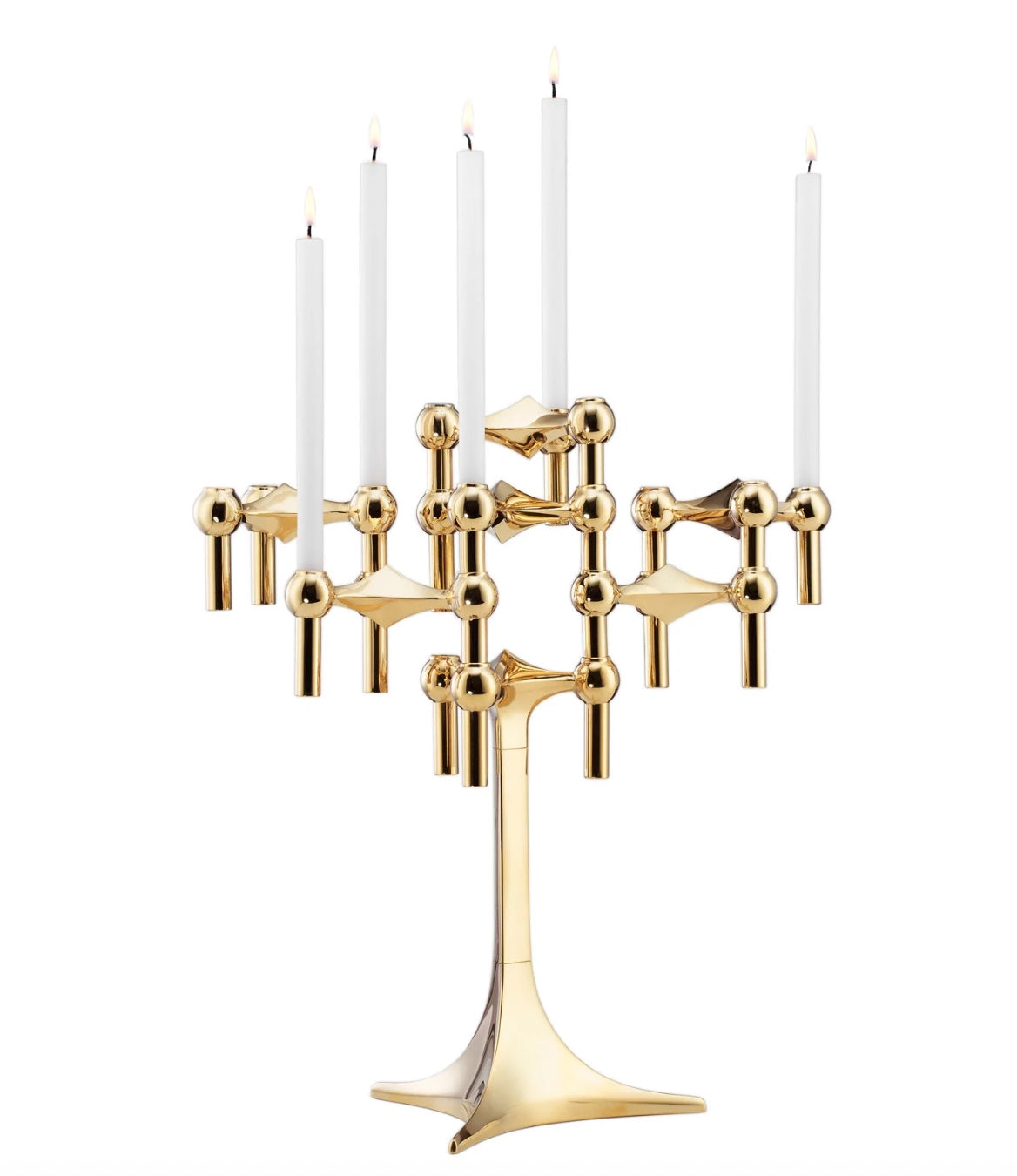 Stoff Nagel brass stand —sculptural and modular, Danish candle holders for tapers, elevated decorative display.