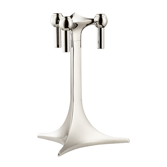STOFF Nagel Chrome silver Stand — sleek, sculptural Danish candle holder for tapers or decorative display