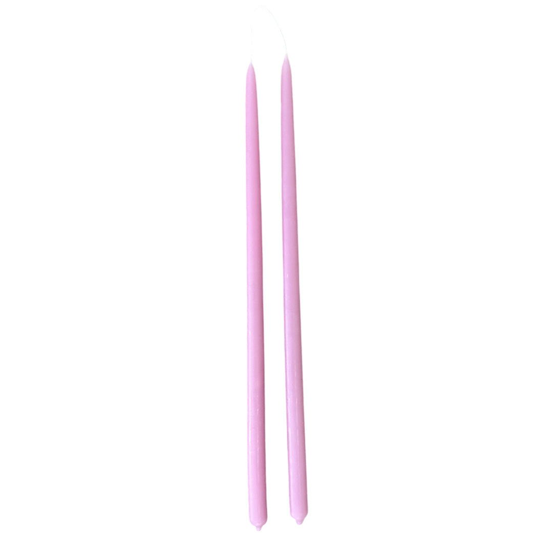 Thin long non drip beeswax taper in pink marshmallow parties