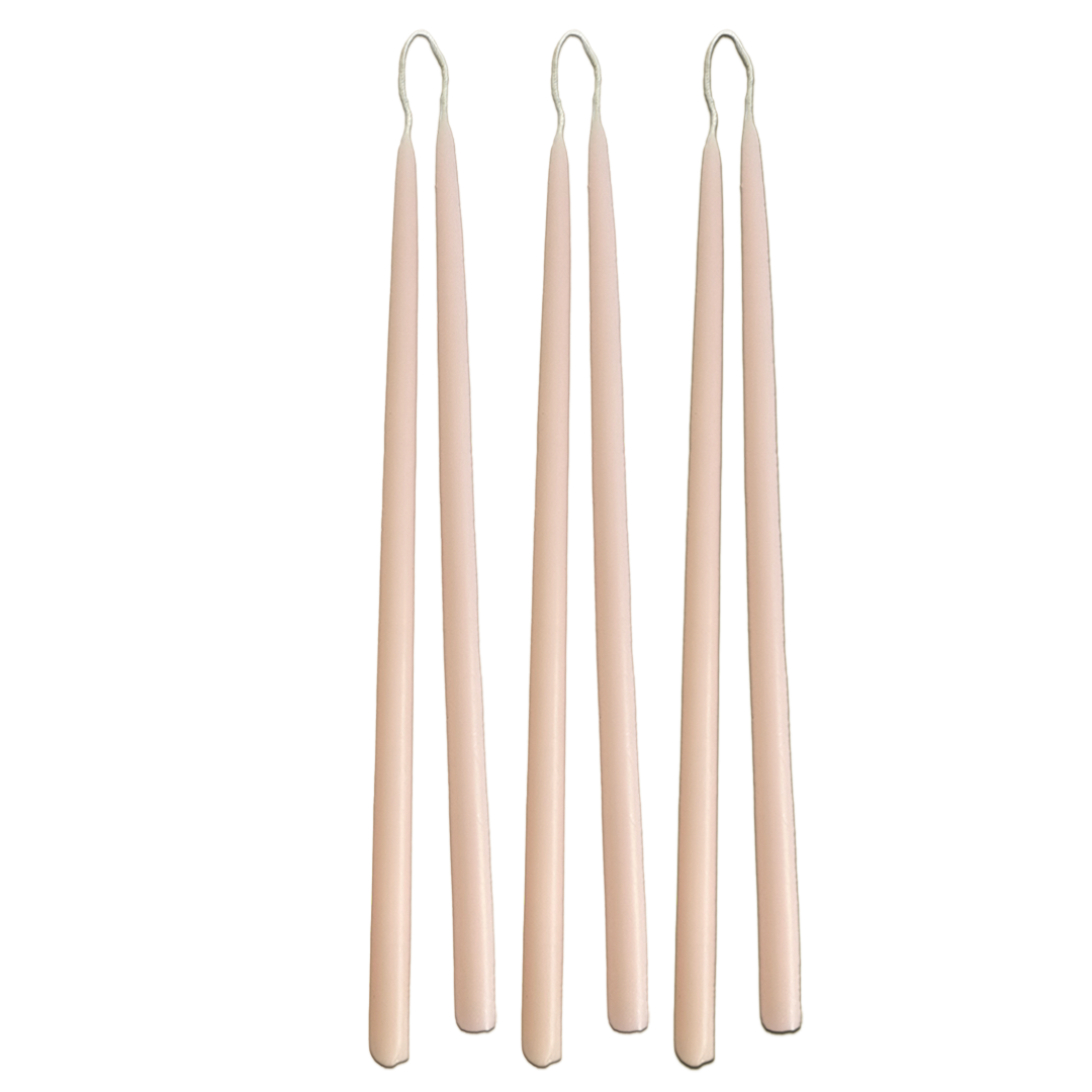 A Bundle of 3 pairs of Thin Beeswax Tapers Candles in Pale Cinnamon Cream