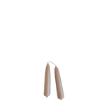 A pair of beeswax mini taper candles in miso, beige, neutral color, non drip, long burn