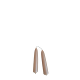 A pair of beeswax mini taper candles in miso, beige, neutral color, non drip, long burn