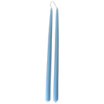 A pair of Fjord Blue,  hand-dipped beeswax taper candles made with natural plant-based pigments for an eco-friendly, non -drip, unique home decor accent.