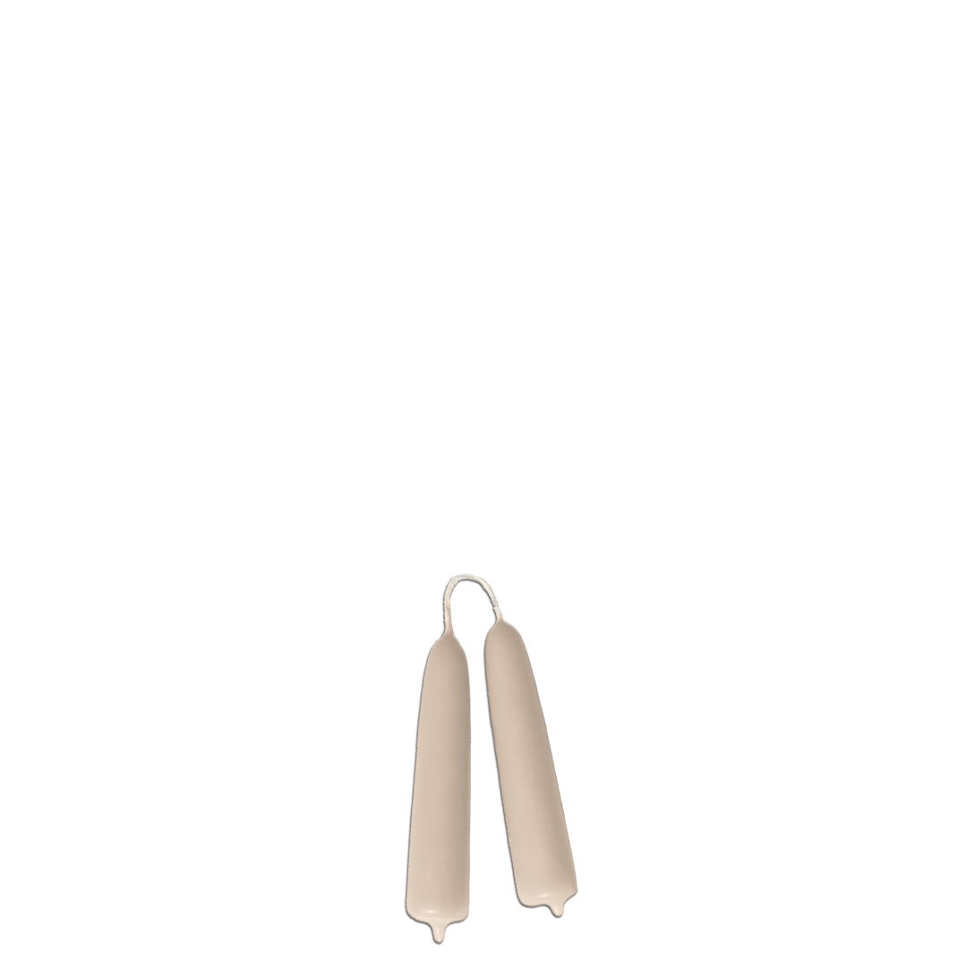 A pair of beeswax mini taper candles in noix, beige, grey, non drip, long burn
