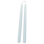 A pair of pure beeswax classic taper candles, hand dipped, no drip in Azure, light blue hue