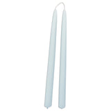 A pair of pure beeswax classic taper candles, hand dipped, no drip in Azure, light blue hue