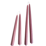 artisanal pure beeswax taper candles hand dipped in mauve purple