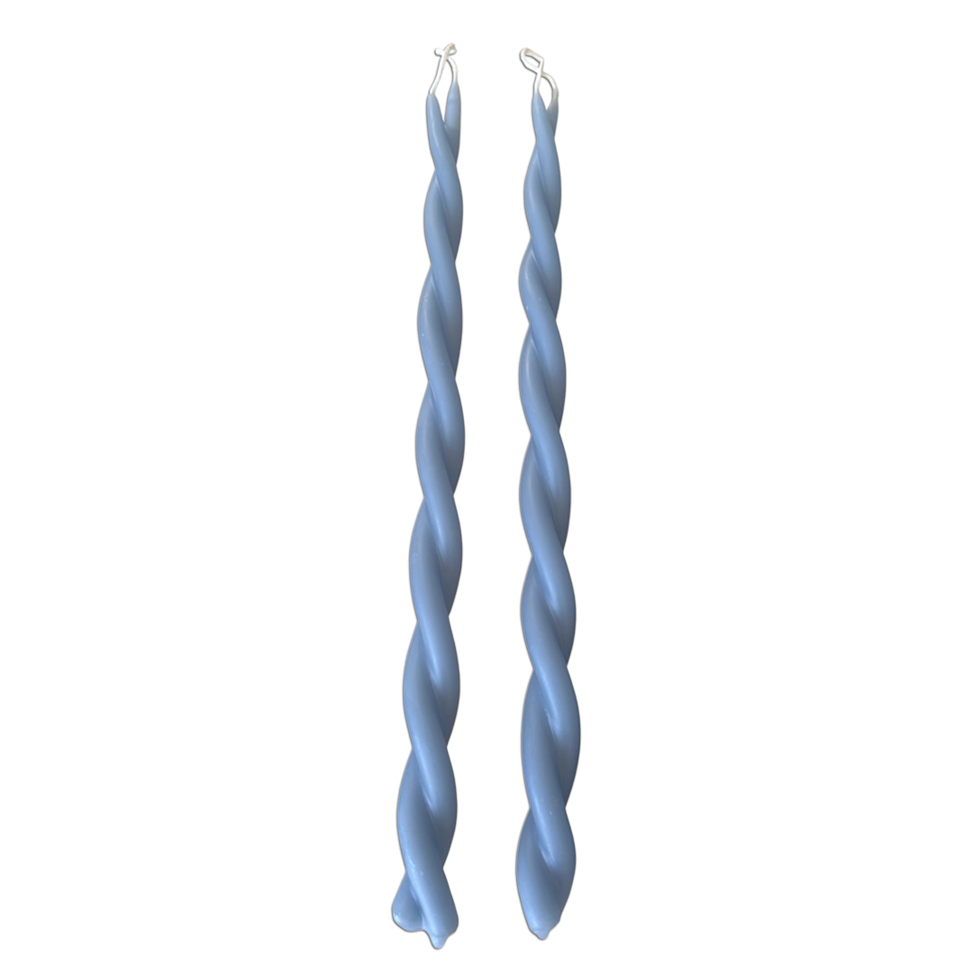 A Pair of Twisted Beeswax Candles in Miramar Blue